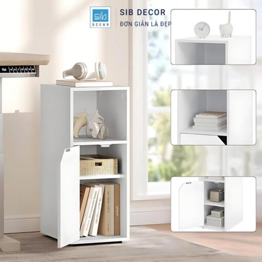 Tủ đầu giường có ngăn mở tiện dụng, kết hợp kệ trưng bày đồ trang trí tinh tế