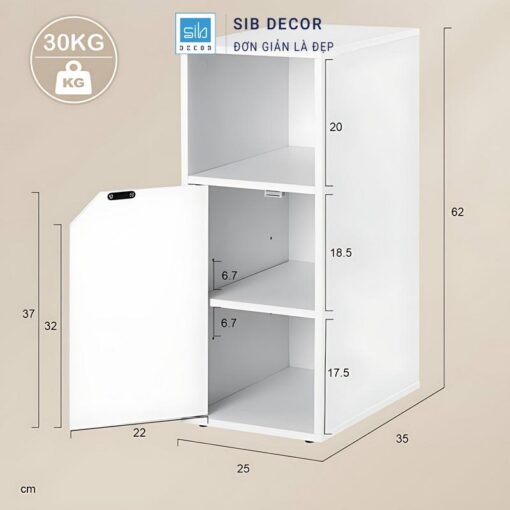 Tủ đầu giường kích thước 62x35x25cm, phân chia ngăn hợp lý giúp sắp xếp khoa học