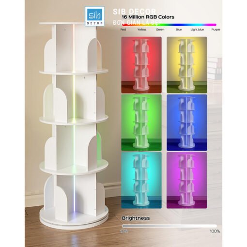 Tủ sách xoay thiết kế ánh sáng RGB đổi màu, phù hợp trang trí nội thất hiện đại
