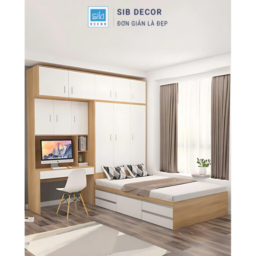 Giường ngủ kết hợp tủ bố trí thông minh, tận dụng hiệu quả diện tích phòng nhỏ