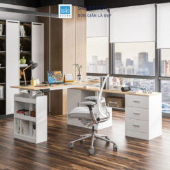Bàn làm việc nâng hạ thiết kế văn phòng chuyên nghiệp, mặt bàn rộng phù hợp setup đa thiết bị