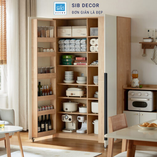 Tủ bếp hiện đại thiết kế cánh mở linh hoạt, tích hợp bánh xe giúp di chuyển dễ dàng khi sử dụng