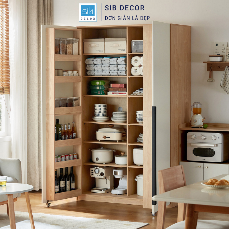 Tủ bếp hiện đại thiết kế cánh mở linh hoạt, tích hợp bánh xe giúp di chuyển dễ dàng khi sử dụng