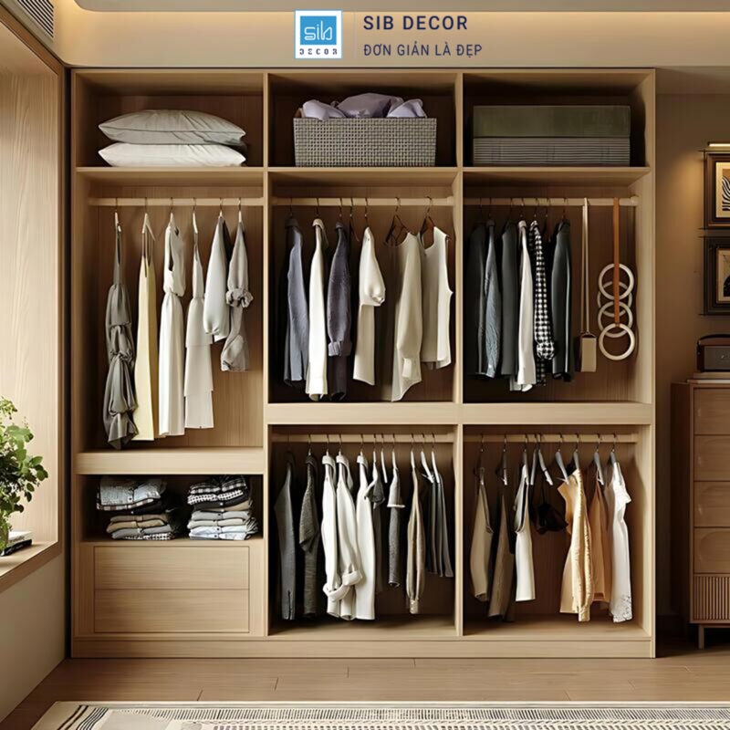 Tủ quần áo có ngăn kéo thiết kế hiện đại giúp lưu trữ đồ dùng gọn gàng