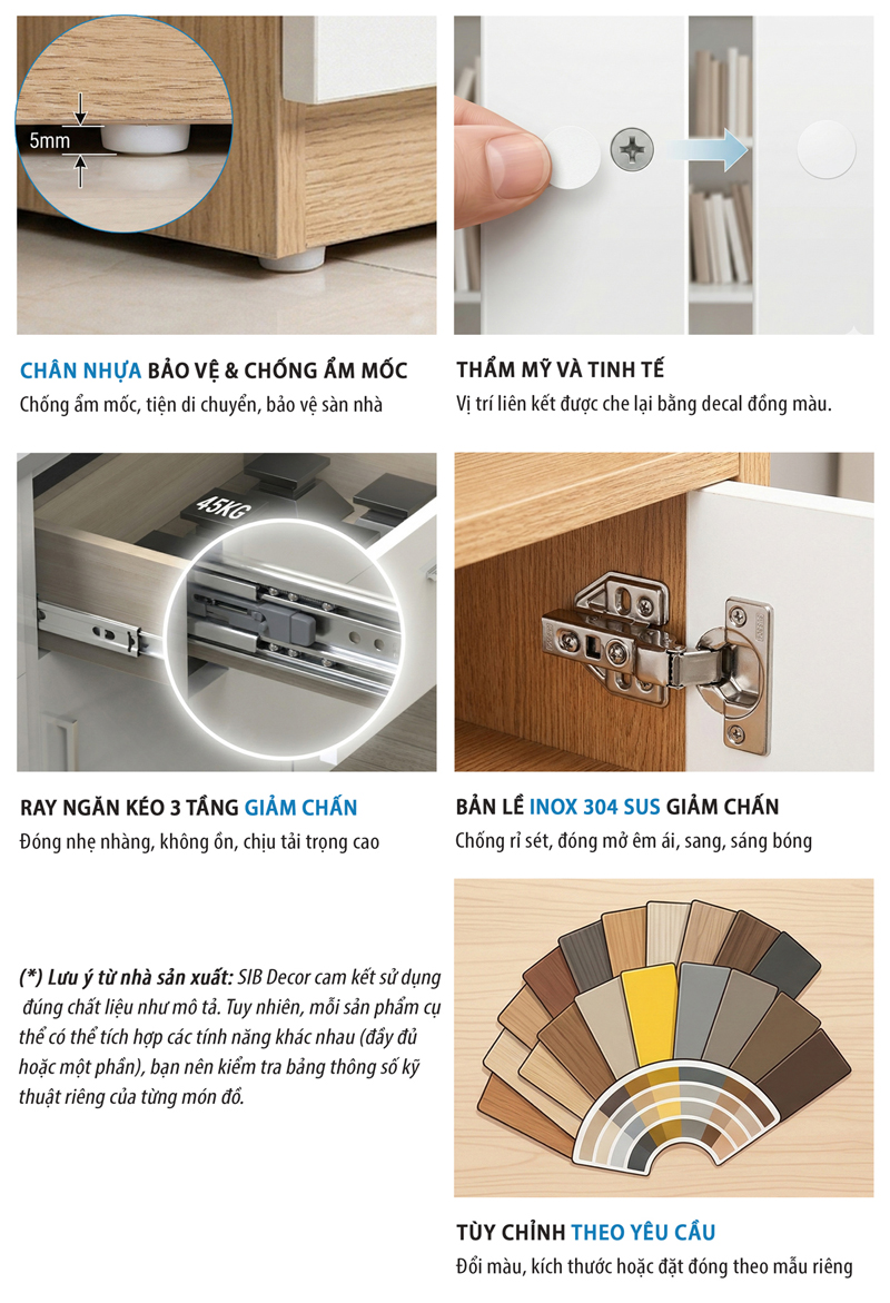 Điểm nổi bật sản phẩm tủ kệ gỗ thương hiệu SIB Decor 3