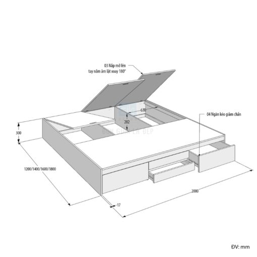 Kích thước chi tiết giường GN19