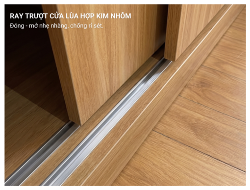 Ray trượt hợp kim nhôm, vận hành êm ái, đóng mở nhẹ nhàng.