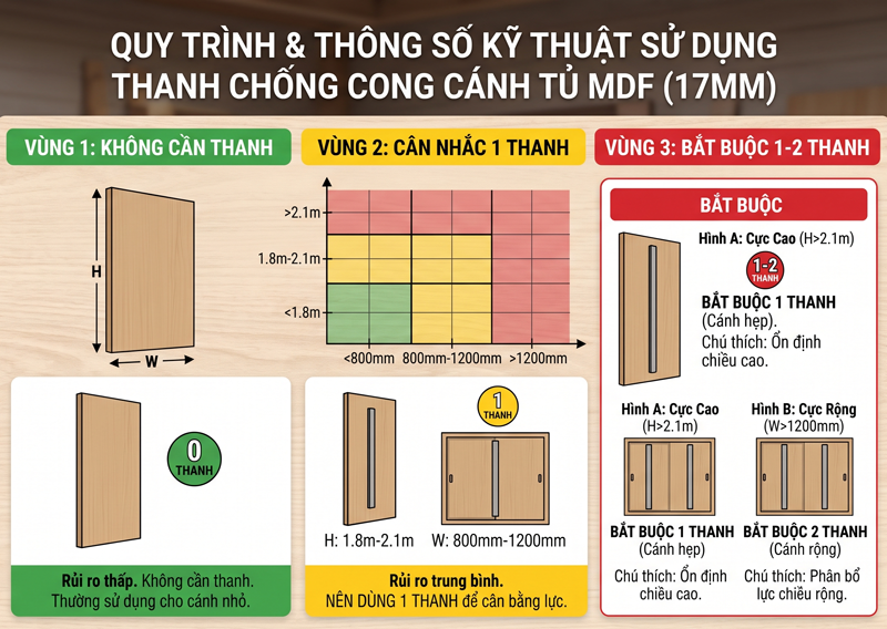 Tại SIB Decor, mọi chi tiết đều được tính toán kỹ lưỡng. Tùy thuộc vào kích thước thiết kế, chúng tôi áp dụng các giải pháp chống cong/mo chuyên biệt, đảm bảo hệ tủ luôn giữ form dáng chuẩn xác và độ phẳng tuyệt đối trong suốt vòng đời sử dụng.