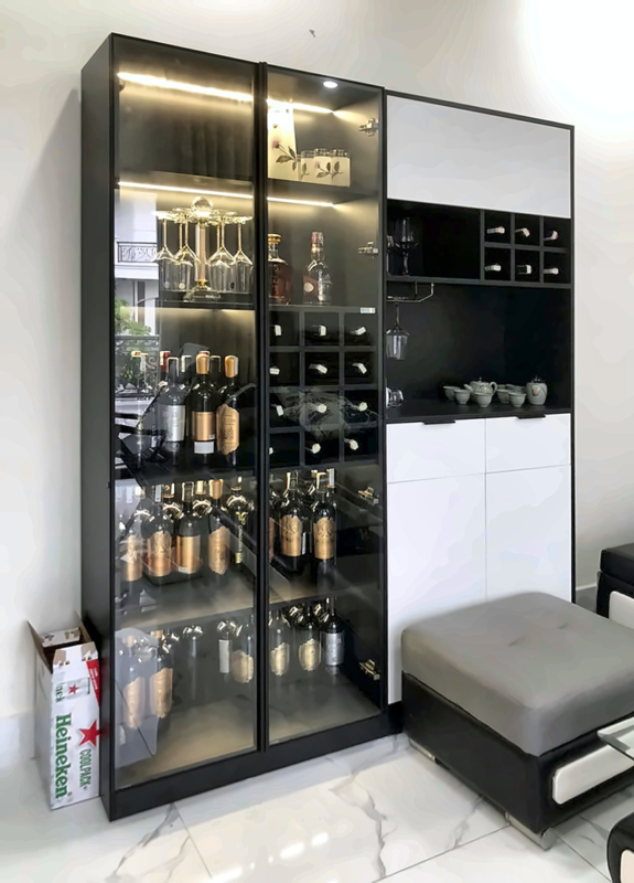 Tủ rượu gỗ trưng bày cánh kính TCK06